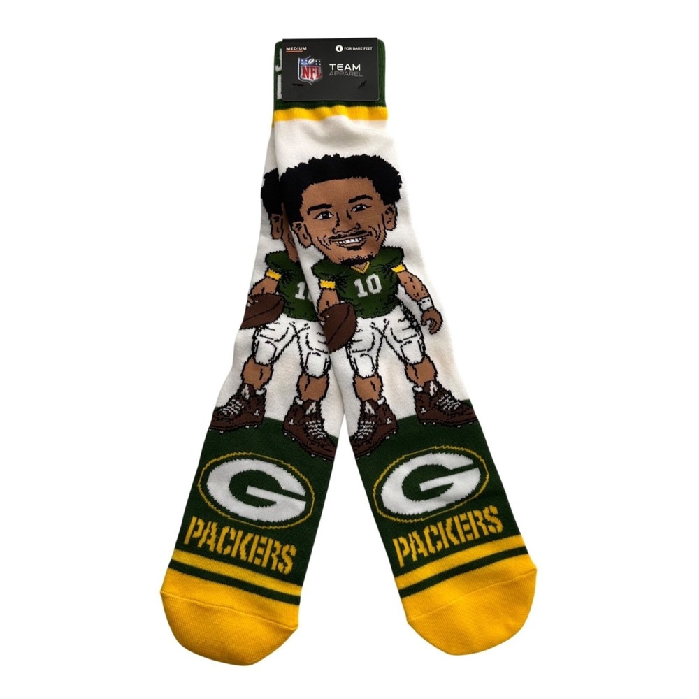 NFL Green Bay‎ Packers Team Player Socks Medium Jordan Love Quarterback Sports